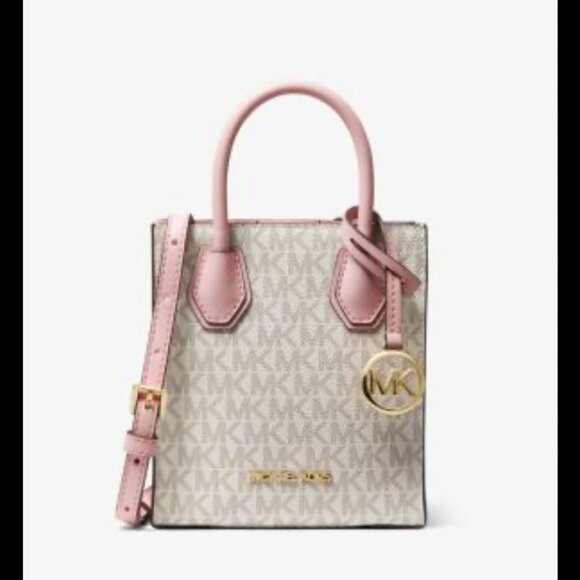 NWOT Michael Kors Mercer Extra Small Logo and Leather Crossbody bag Pink White - Picture 3 of 9